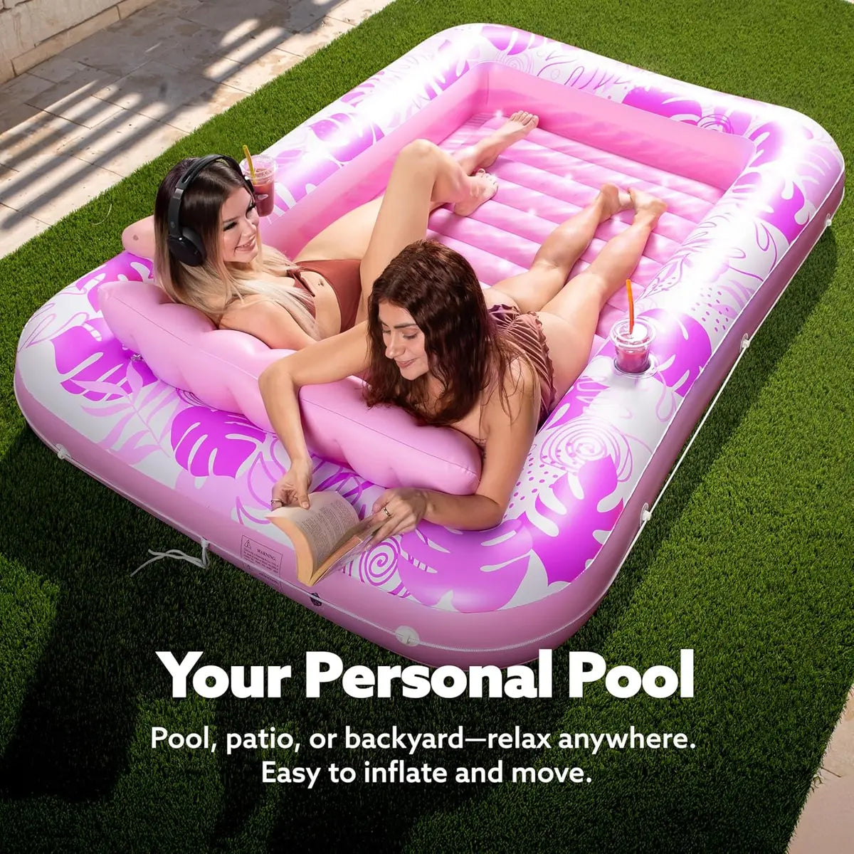 Inflatable Tanning Pool Lounge Float With Cup Holder, 70“X46”/85″ x 57″ Extra Large Pool Floats Adult with Pillow, 4 in 1 Suntan Tub Raft Floatie, Sunbathing Bed Lounge for Water Blow Up Kids Ball Pit Party Gifts, inflatable Sofa Pool