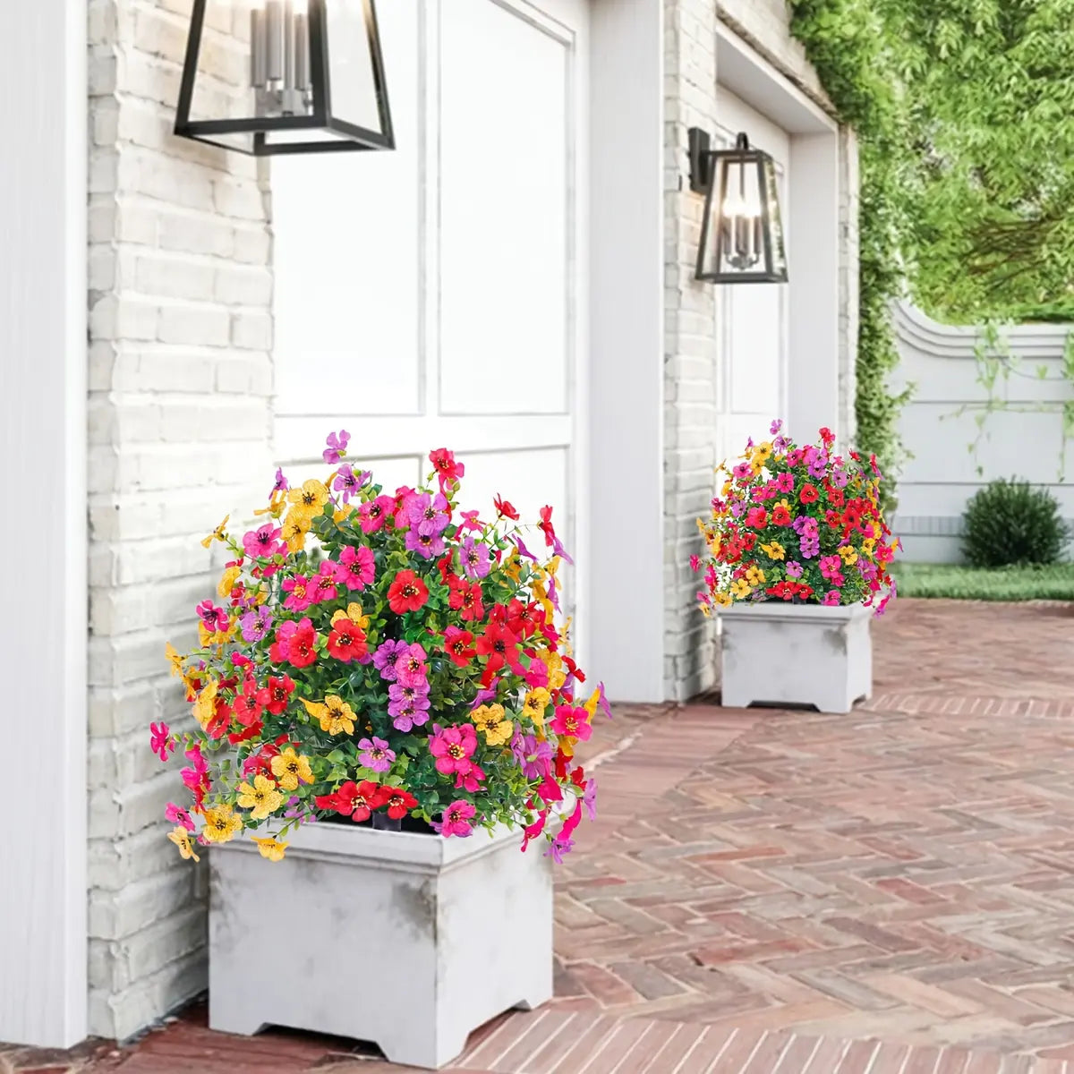 Artificial Flowers for Outdoor Indoor Garden Home Decoration, Plastic Faux Flowers, Faux Flower Daisy with Eucalyptus Leaves Fake Plants Greenery Boxwood Porch Patio