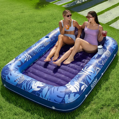 Inflatable Tanning Pool Lounge Float With Cup Holder, 70“X46”/85″ x 57″ Extra Large Pool Floats Adult with Pillow, 4 in 1 Suntan Tub Raft Floatie, Sunbathing Bed Lounge for Water Blow Up Kids Ball Pit Party Gifts, inflatable Sofa Pool